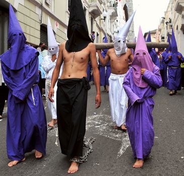 QUITO, APRIL 10: in Old town of Quito, a Catholic procession on Good Friday to remember the death of Jesus Christ, parading through the streets on April 10, 2009 in Quito, Ecuador