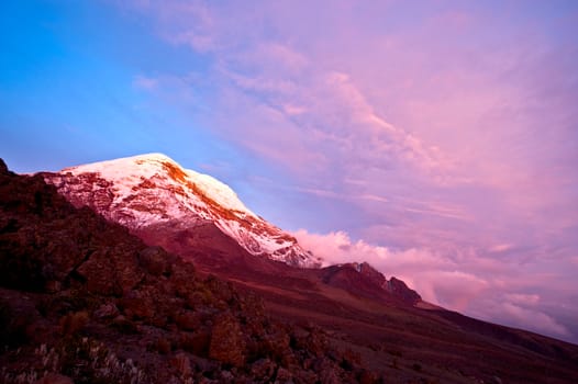 Sunset on the mighty Chimborazo Volcano. Ecuador's highest summit