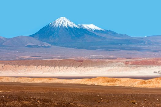 Volcanoes Licancabur and Juriques, Moon Valley, Atacama, Chile