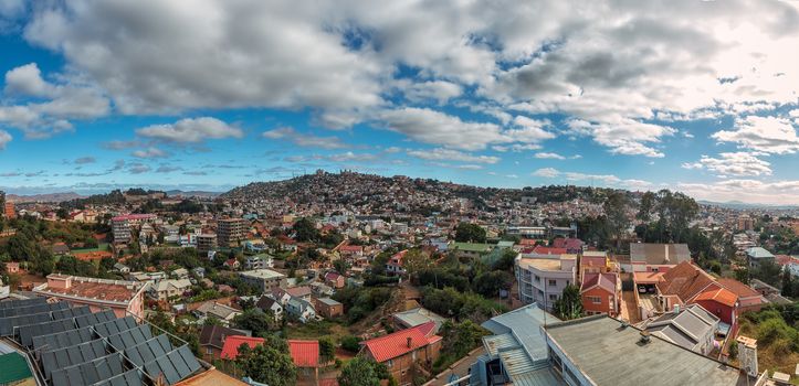 View of the densely packed houses on one of the many hills of Antananarivo, the capital city of Madagascar