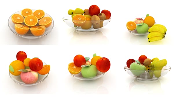 Set of citrus on a glass plate on a white