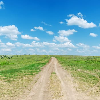 road on hill in green grass and blue sky