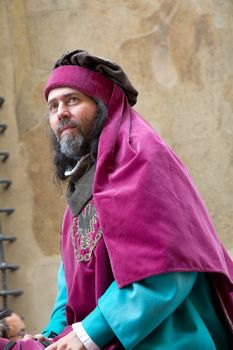 GENOA, ITALY - 8 JUNE 2014 - Unidentified people during the historical parade of the Maritime Republics Palio