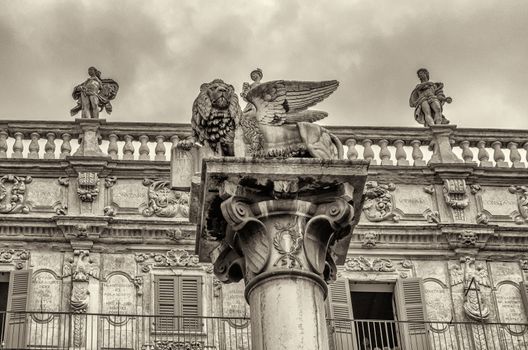 The Lion of St. Mark in Piazza delle Erbe, Verona, Italy