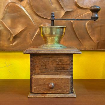 Vintage wooden coffee mill grinder