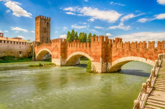 Scaliger Bridge at the Castelvecchio Castle in Verona, Italy