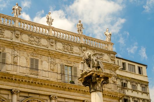 The Lion of St. Mark in Piazza delle Erbe, Verona, Italy