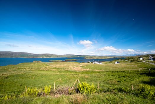 Beauftiful landscape and small village on the Isle of Skye in Scotland, Great Britain UK