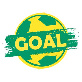 goal over soccer ball in green yellow Brazilian colors - drawn banner, football sport concept