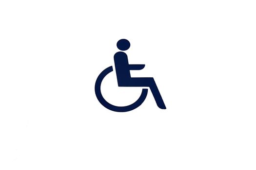 On a white background blue color sign man in a wheelchair