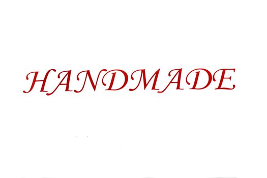 On a white background beautiful red letters the word handmade