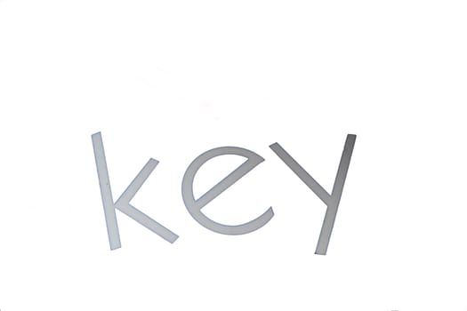 On a white background blue written word key