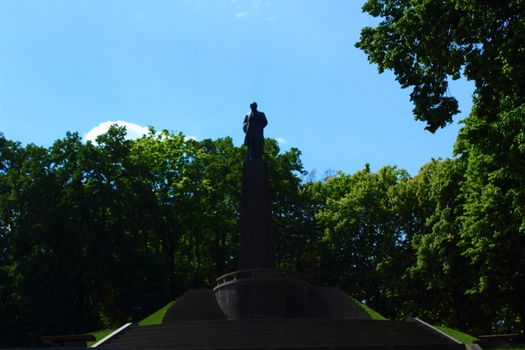 on a background of green and sky monument to Taras Shevchenko