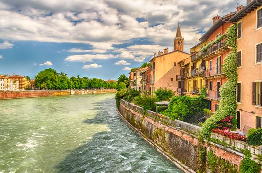 View Over Adige River in central Verona, Italy