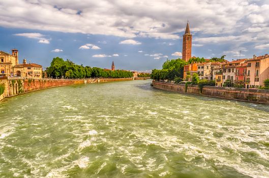 View Over Adige River in central Verona, Italy