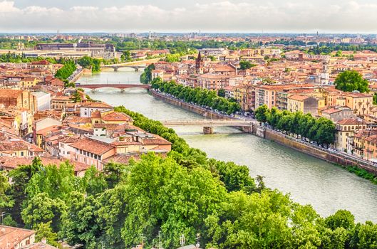 Panoramic View Over central Verona and the Adige River, Italy