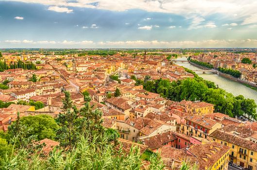 Panoramic View Over central Verona and the Adige River, Italy