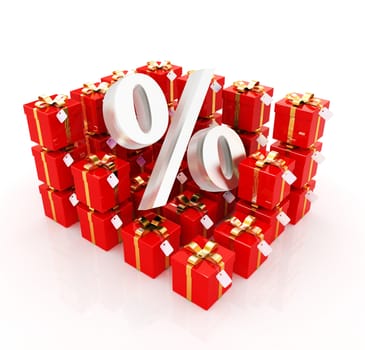 Percentage and gifts on a white background