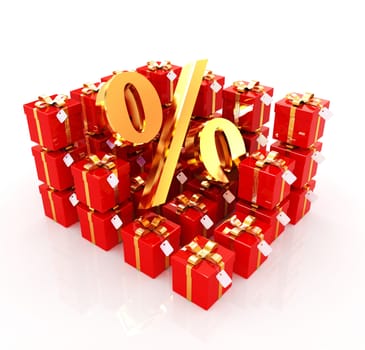 Percentage and gifts on a white background