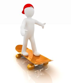 3d white person with a skate and a cap. 3d image on a white background