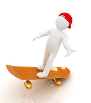 3d white person with a skate and a cap. 3d image on a white background