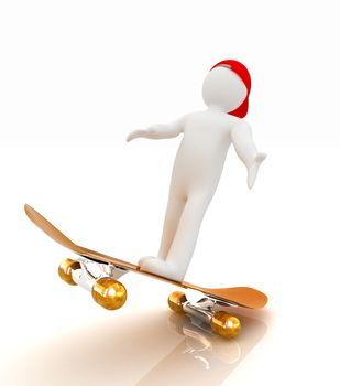 3d white person with a skate and a cap. 3d image on a white background