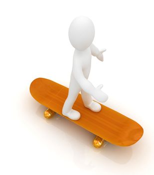 3d white person with a skate and a cap. 3d image on a white background