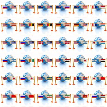 Set of three-dimensional image of the flags of world on a white background 