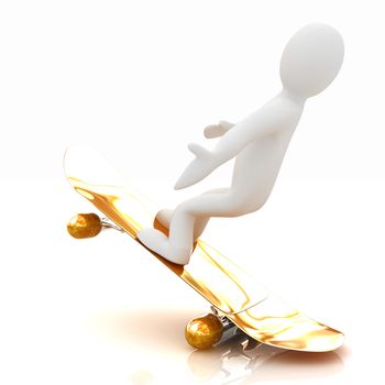 3d white person with a skate and a cap. 3d image on a white background