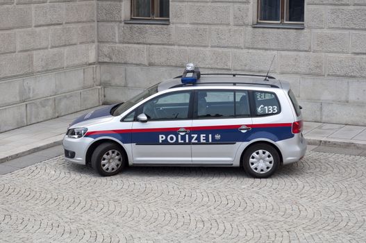 Police car in the city of Vienna, Austria.