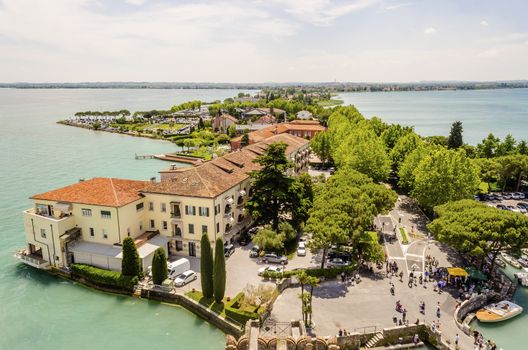 Aerial View of Sirmione from the Scaliger Castle over the Garda Lake, Italy