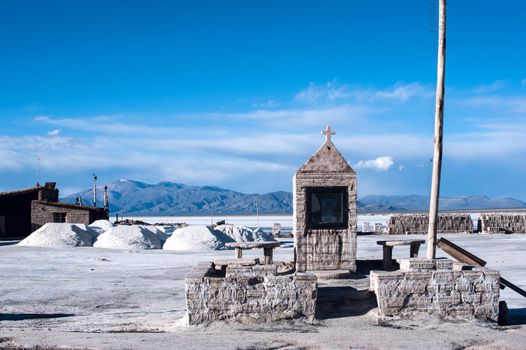 Salinas Grandes on Argentina Andes is a salt desert in the Jujuy Province. It is of industrial importance for its sodium and potassium mines. Salar de Uyuni is also located in the same region