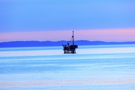 Ellwood Oil Well Offshore Platforms Coastline Pacific Oecan Pink Sunset Goleta California 