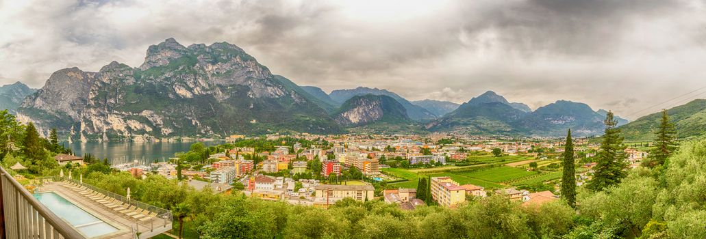 Panorama over Riva del Garda, Northern Lake Garda, Trento, Italy
