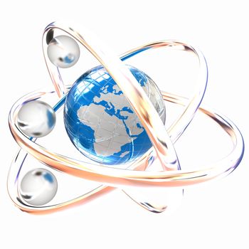 3d atom isolated on white background. Global concept