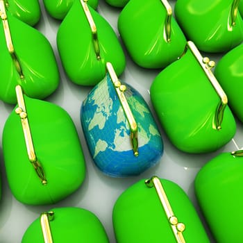 Purse Earth and purses. On-line concept on a white background