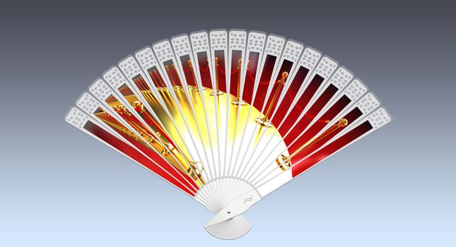 Colorful hand fan. Isolated on gray 