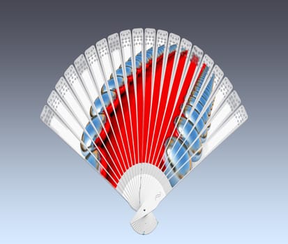 Colorful hand fan. Isolated on gray