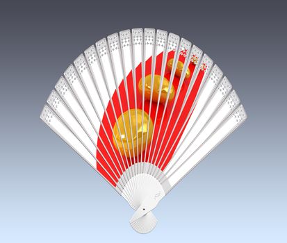 Colorful hand fan. Isolated on gray