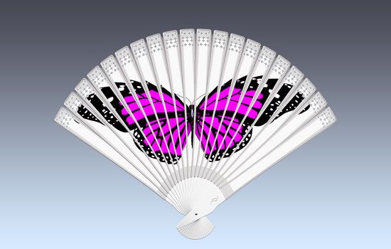 Colorful hand fan isolated on gray