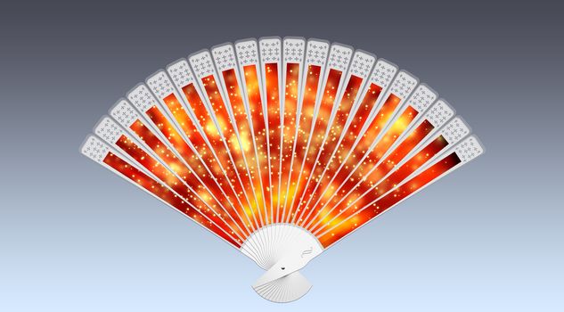 Colorful hand fan isolated on gray 