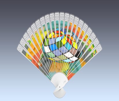 Colorful hand fan isolated on gray 