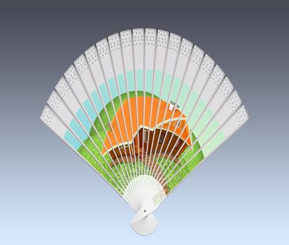 Colorful hand fan isolated on gray