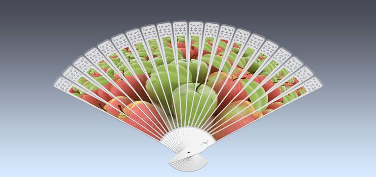 Colorful hand fan isolated on gray 