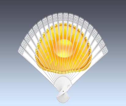 Colorful hand fan isolated on gray 