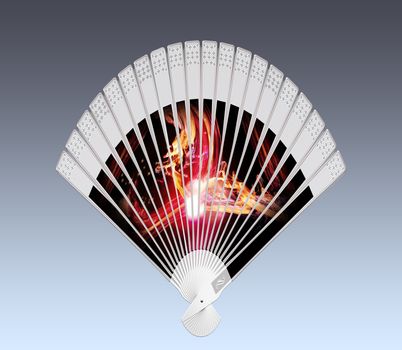 Colorful hand fan isolated on gray