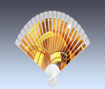 Colorful hand fan isolated on gray 