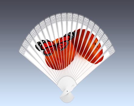 Colorful hand fan isolated on gray 