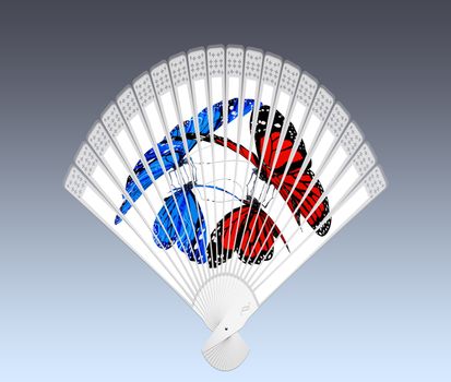 Colorful hand fan isolated on gray 