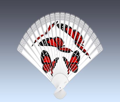 Colorful hand fan isolated on gray 